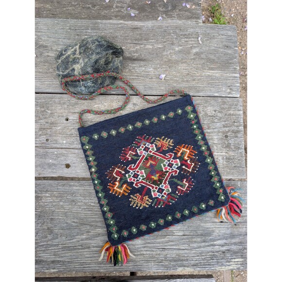Vintage Tagari Woven Bag, Greek Tapestry Handbag Tote - Picture 1 of 10